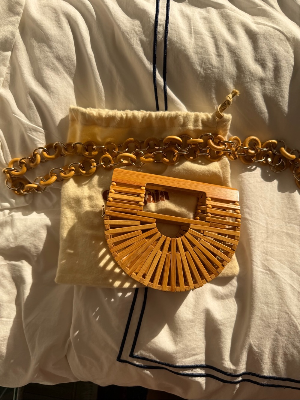 cult gaia wooden Bamboo Half Moon Mini Bag with Chain Strap